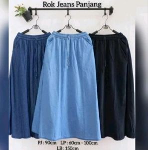 Rok Jeans Wanita Jumbo Pinggang Full karet Tali aktif Panjang