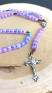 Kalung Rosario Batu Warna Ungu & Campur Bapa Kami