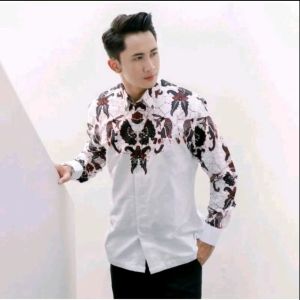 RAJATA PUTIH KEMEJA BATIK PRIA LENGAN PANJANG SLIM FIT LAPIS FURING BAHAN KATUN SOLO HALUS