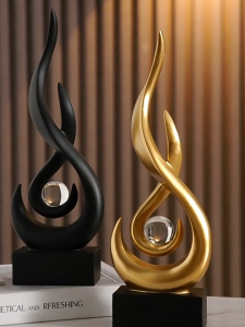 Modern Flame Resin Sculpture Crystal Ball Abstract Art Black White Matte Home Office Decorations For Desk Nordic Decoration Aesthetic Home Figurine Display Home Decorations And Display Desktop Room Ornaments And Liv