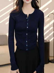 QINGNAER | Autumn Fashion Round Neck Long Sleeve Knit Cardigan