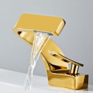 Luxury Golden Creative Waterfall Brass Basin Faucet
