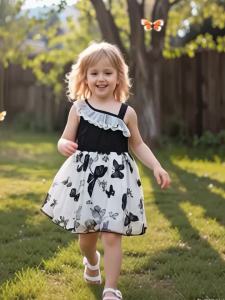 Summer Girl Dress Lace Butterfly Mesh Splicing Mesh Princess Dress For 1-8 Years Girls Party Daily Casua Costume