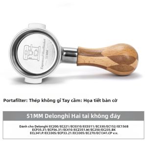 Bộ Lọc Cà Phê Không Đáy 51mm Cho Máy Pha Cà Phê Espresso - Phụ Kiện Giỏ Lọc Cà Phê Trần Tương Thích Với Máy Delonghi Dedica EC680 EC685 Dụng Cụ Pha Chế Barista