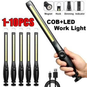 1-10PCS COB LED Flashlight Magnetic Work Light USB Rechargeable Torch Portable Lantern Inspection Light Camping Car Repair Lamp