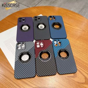 KISSCASE Carbon Fiber Pattern Magsafe Case For iPhone 14ProMax Logo Hole Leak-Proof Ultra-Thin Magnetic Absorption Case Mobile Phone Case Iphone 14Plus 14 13 Anti-Fall 12 Protective Cover