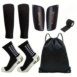 5PCS Soccer Shin Pads Set with Ball Drawstring Bag & Grip Socks Men Women Sports Training Protective Gear Footwear Accessories