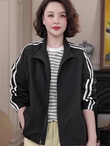 Womens Stand Collar Zipper Casual Jacket Loose Fit Spring Autumn New Arrival Premium Feel Long Sleeve Coat Windproof