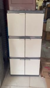 Lemari Plastik 4 Susun Akako - Desain Unik dan Elegan - Warna Cream dan Cokelat - Kokoh dan Tahan Lama (Murah Minimalis)