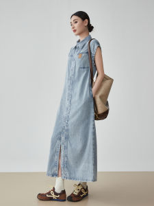 XIAODADEHUA | Vintage Design Denim Dress Casual Loose Flared Sleeve Split Skirt