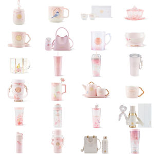 Starbuck Official Store Starbuck ถ้วย2022ฤดูใบไม้ผลิ Cherry Blossoms Enjoy Cherry Milk สีขาว Mark เซรามิคฉนวนแก้วฟางดื่มถ้วย Starbuck Tumbler Starbuck แก้ว