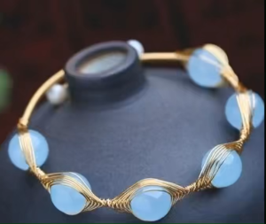 Viviann Original sterling silver Blue Jade Hand-Wound Bracelet 14k Gold Bracelet Single Crystal Yoga Blue Jade Bracelet Woman Jewelry Beads Bracelets Bangles Quartz Wristband For Women