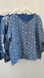 เสื้อสาลู เสื้อผ้าสาลู เสื้อเชิ๊ตผ้าสาลู แขนสามส่วน ไซส์ใหญ่ ผ้าสาลูทอสองชั้นกัดขึ้นลาย ผ้านุ่มมาก