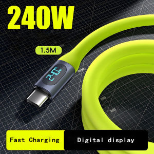 Digital Display 240W Super Fast Charging Mobile Phone Data Type C Cable For iPhone 15 16 Xiaomi Samsung Huawei Liquid Silicone