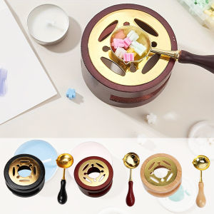 1set Wax Seal Stamp Set Vintage Lacquer Seal Melting Pot Gold Hollow Metal Sheet Solid Wood Integrated Melting Pot Wax Melting
