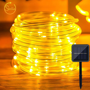Solar Rope Lights Outdoor Waterproof 50/100 LED Christmas String Lights Outdoor Clear PVC Tube Warm White Fairy Lights for Tree Deck Railing Patio Fence Balcony Porch Pool Camping