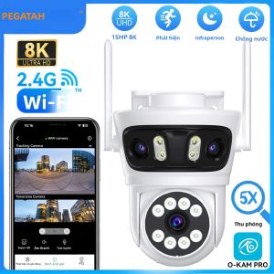 PEGATAH 15MP WiFi Camera An Ninh Ngoài Trời Với 3 Ống Kính Màn Hình Kép 5X Zoom Kỹ Thuật Số PTZ Tự Động Theo Dõi Chống Nước Camera Quan Sát Giám Sát