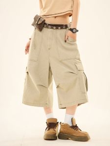 กางเกงขาสั้นทรงหลวมสไตล์ย้อนยุคแบบอเมริกันสำหรับฤดูร้อน กางเกงขายาวทรงตรงสำหรับใส่ทำงานสำหรับทั้งชายและหญิง กางเกงขายาวทรงหลวมสำหรับใส่ทำงาน