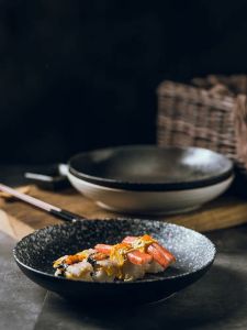 Tấm Bát Sứ Sáng Tạo Nhật Bản Đơn Giản Dùng Trong Gia Đình Tấm Bát Cơm Tấm Bát Ăn Sáng Tấm Bát Đựng Đồ Ăn Nhẹ Màu Đen Bát Tròn Hình Tròn