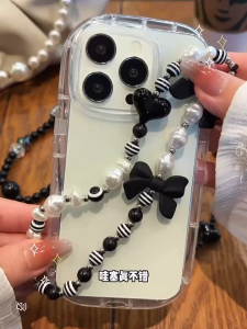 {SG Local} Ins Style Sweet Cool Black  Beads Chain Rope Anti-Lost Short Wrist Phone Lanyard