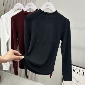 Ultra Soft Pure Color Cashmere Womens Slim Fit Sporty High Neck T-Shirt Autumn Winter Base Layer Shirt Warm Cozy Base Tee
