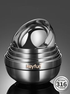 Food Grade 316L Stainless Steel Double Layered Noodle Bowl Child Resistant Heat Insulated Soup Rice Bowl for Home And Cafeteria
