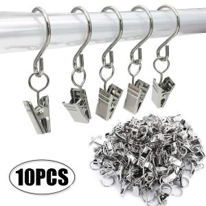 🔥In Stock🔥10pcs Stainless Steel Curtain Clip Hook Anti-rust Durable Home Shower Curtain Hook Clip Home Window Accessories