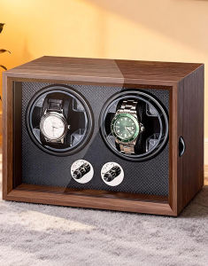 Automatic Watch Winder Vertical Dual with Anti-Magnetic Silent Motor and Storage Stand for Office Home Mechanical Watches