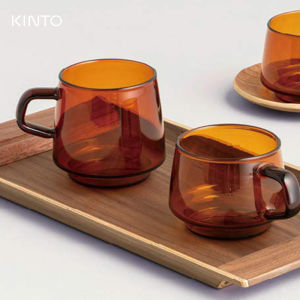 KINTO Vintage Coffee Mug Heat Resistant Glass Cup with Handle Amber Color Mugs for Adults Home Use 180ml Capacity