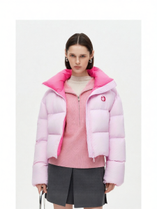 High Neck Warm Down Jacket With 90% White Duck Down Color Collision And Smile Pattern