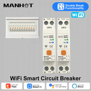 MANHOT 63A WIFI Smart Circuit Breaker Metering Smart Switch Timer with voltage and current protection Voice Control With Alexa