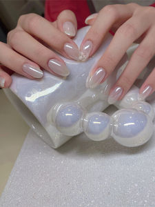 2024 New Hailey Nail Art Short Style Student Pearl Powder Wear Armor White Moonlight Glitter Nail Polish from China