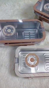 กล่องใส่อาหารสแตนเลส304แบบพกพา   ความจุขนาดใหญ่ กล่องอาหารกลางวัน ฝาปิดแน่นหนา กันรั่วซึม มีหูจับ พกพาง่าย ตั้งวันที่ได้