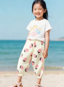 LJMOFA Anti Mosquito Girls Long Pants 2-9 Yrs Breathable Loose Fit Cute Prints Pants for Girl