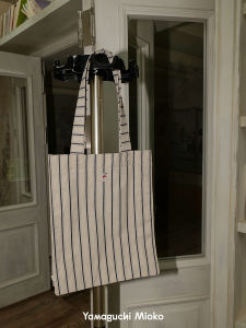 Yamaguchi Mioko Striped Pup Large Capacity Dog Hard Shell Double Color Denim Canvas Bag Fashionable Casual Shoulder Bag