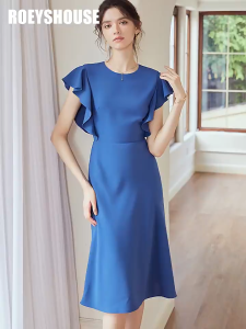 Đầm Xanh Dương Cánh Tiên Thanh Lịch Váy Dự Tiệc Công Sở Thiết Kế Tôn Dáng