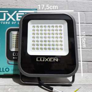 LUXEN APOLLO LAMPU SOROT LED FLOOD LIGHT 50W 50 WATT CAHAYA PUTIH COOL DAYLIGHT 6500K BAGUS ORIGINAL GARANSI 1 TAHUN ANTI AIR IP66 KUALITAS PREMIUM OUTDOOR LAMPU TEMBAK SUPER TERANG