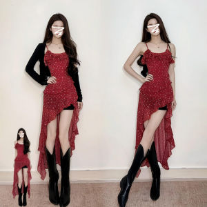 LIRENQING | Irregular Red Floral Summer Vacation Dress