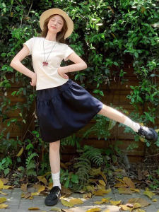XIANYIJIAO | Navy Japanese Style Short Casual Lightweight Skirt