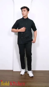 Baju Chef Baju Koki Chef Jacket Seragam Kerja Pria Wanita Lengan Pendek Bahan Drill Model mandarin
