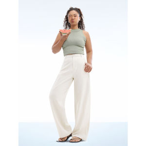 HIPPIE MISS | Boho Girl White Linen Casual Pants for Pear Shape