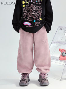 กางเกงลำลองผ้าผสมคอตตอนและโพลีเอสเตอร์สไตล์เกาหลีสำหรับเด็กชายและเด็กหญิง FULONGZAI กางเกงขายาวหลวมๆ ฤดูใบไม้ผลิและฤดูใบไม้ร่วง
