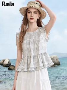puella | Áo Tay Voan Họa Tiết Caro Gỗ Ngọt Ngào Mùa Hè