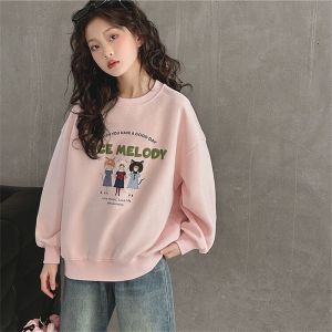 เสื้อฮู้ดคอกลมแขนยาวฤดูใบไม้ผลิและฤดูใบไม้ร่วงสำหรับเด็กผู้หญิง เสื้อผ้าเด็กผู้หญิง แฟชั่นฤดูใบไม้ร่วง 2024 เสื้อผ้าเด็กผู้หญิง