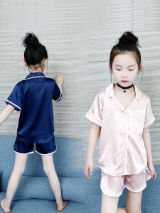 Childrens Pajama Set Girls Summer Clothes Ice Silk Short Sleeve Parent-Child Clothes Spring and Autumn Medium and Large Childrens Girls Home Wear Air Conditioning Shirt