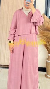 Satuan Wanita Kekinian Crop Top Polos Lengan Panjang Rayon Twill / SETELAN WANITA BUSUI FRIENDLY / SET KALLY