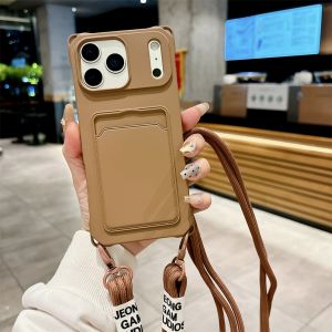 เคสโทรศัพท์ซิลิโคนนิ่มแบบกระเป๋าสะพายข้างสำหรับ iPhone 17 Air 16 15 14 13 12 11 Pro Max พร้อมสายคล้องคอและช่องใส่บัตร