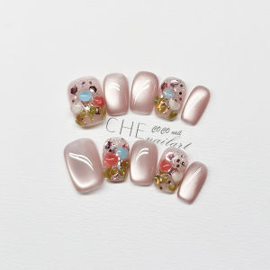 Handmade 2025 New Years Nails Wearable Pink Cat Eye Gentle  Sweet High-End Whiteness BA500 Nail Art Beauty Tools