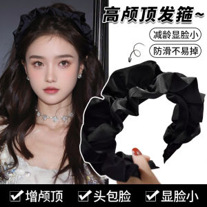 Black French Style Pleated Hairband Womens Wide Edge Hair Accessories Anti-Aging Face Slimming Autumn Winter Hair Grips