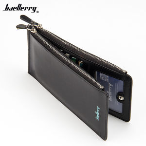 Baellerry Mens Long Wallet Leather PU Credit Card Holder with Coin Purse Phone Pocket Double Zipper